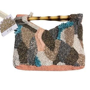 Multicolor Beaded Handbag with Bamboo Handle